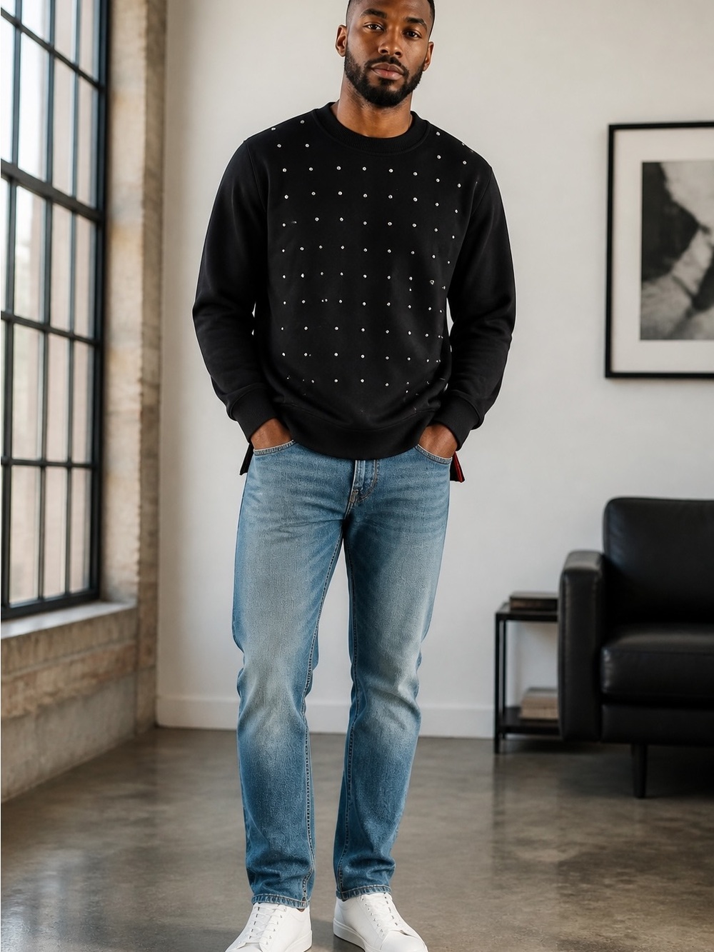 Diesel Black Studded Crewneck Sweater - Men